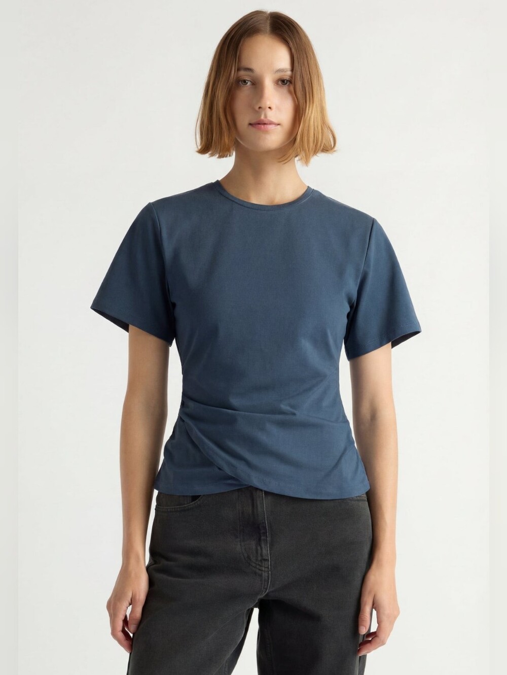 Modern Citizen Janette Front-Wrap Jersey Tee Vintage Blue Medium Organic Cotton